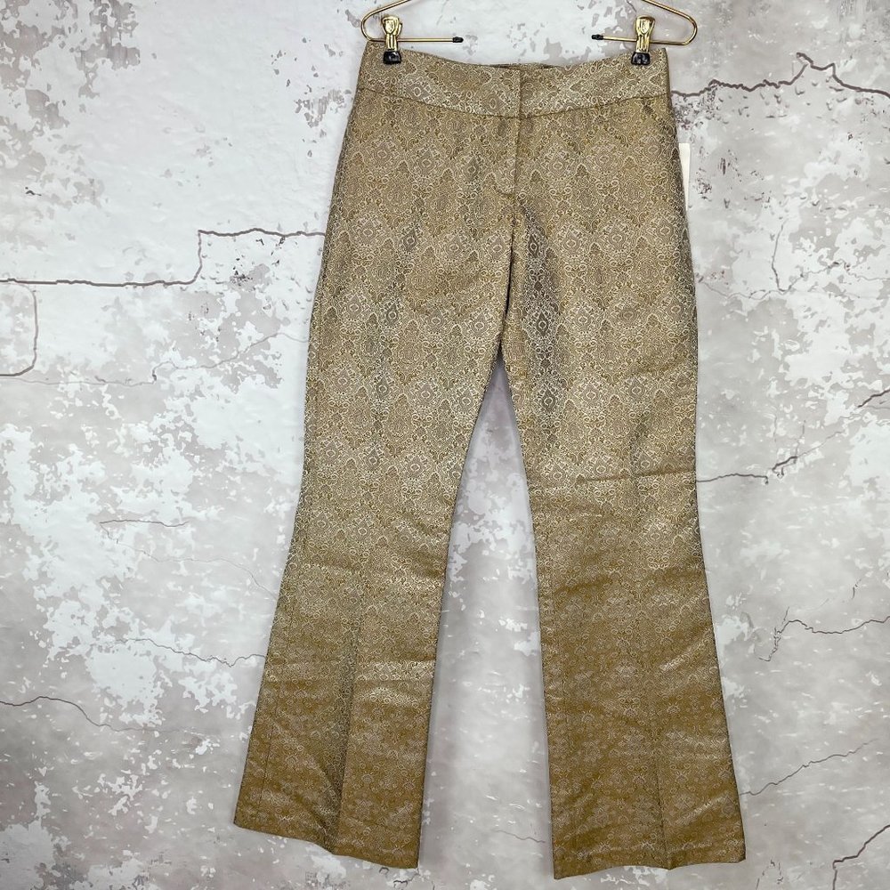 Liquid Gold Silk Brocade Bootcut Pants 2 NWT